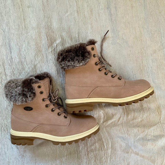 New WOT Lugz Empire Hi Fur Womens Boots Dusty Rose Pink Combat Moto Boots LaceUp - Picture 7 of 14